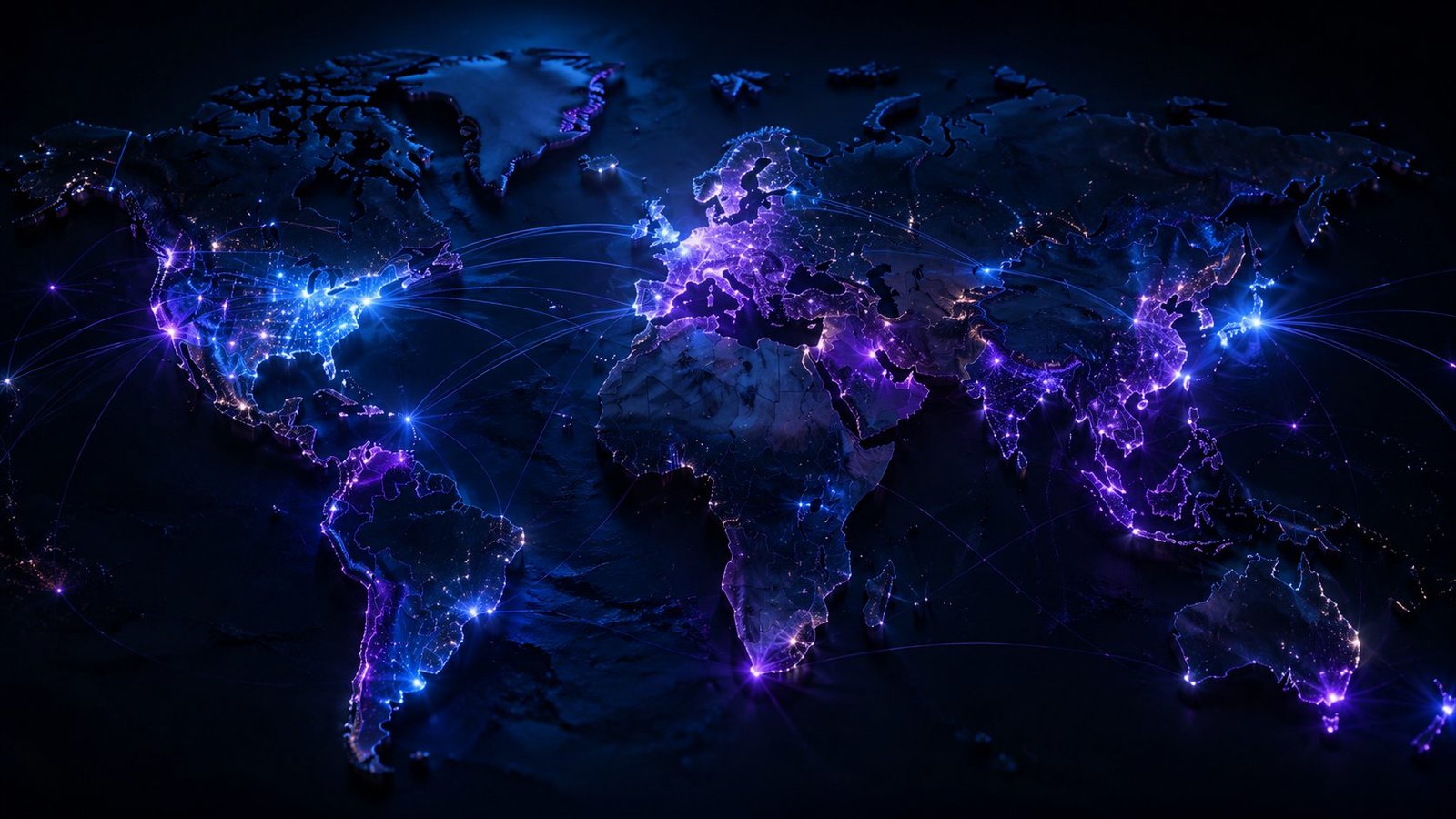 An illuminated world map representing connected global markets